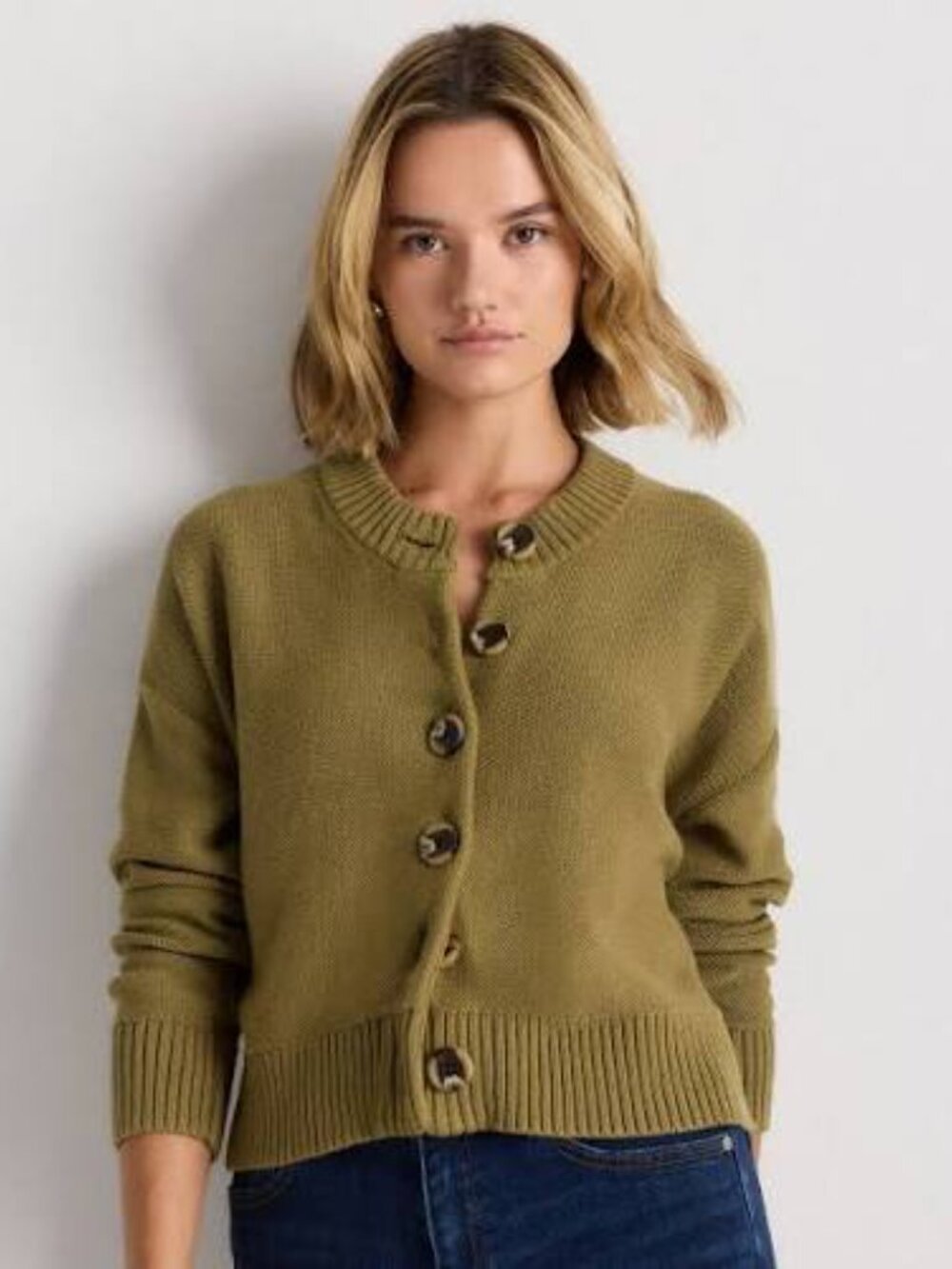 Quince 100% Organic Cotton Cropped Cardigan Quiet Luxury Comfy in Herb Green M